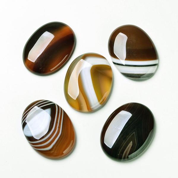

PandaHall Natural Striped Agate/Banded Agate Cabochons, Flat Back, Oval, Dyed, Saddle Brown, 40x30x7mm Banded Agate Oval Brown