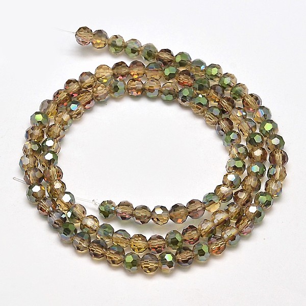 Faceted Round Half Rainbow Plated Electroplate Glass Beads Strands