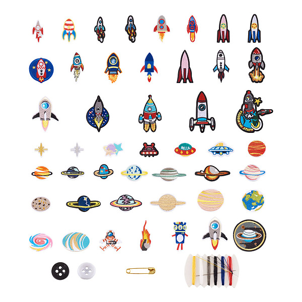 PandaHall Rocket Spaceman Computerized Embroidery Cloth Iron On/Sew On Patches, Costume Accessories, Appliques, Mixed Shape, with Sewing...