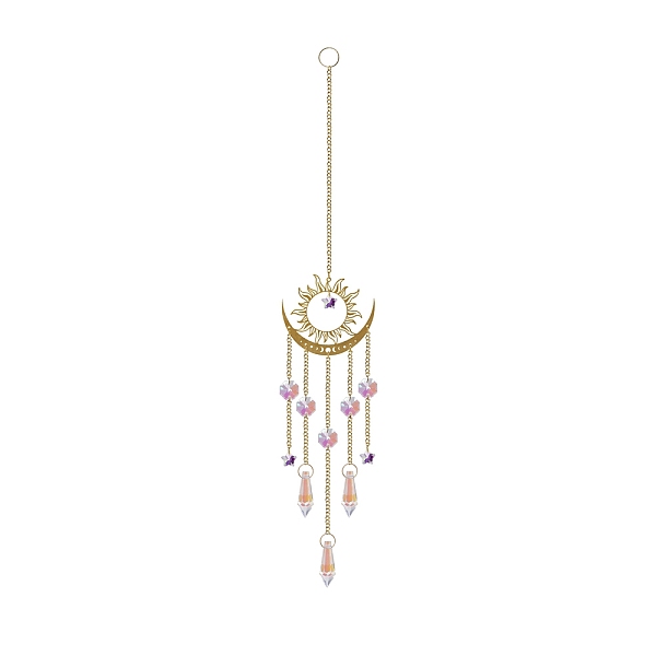 

PandaHall Glass Wind Chimes, Suncatcher Pendant Decorations, Sun, 400mm Glass Sun White