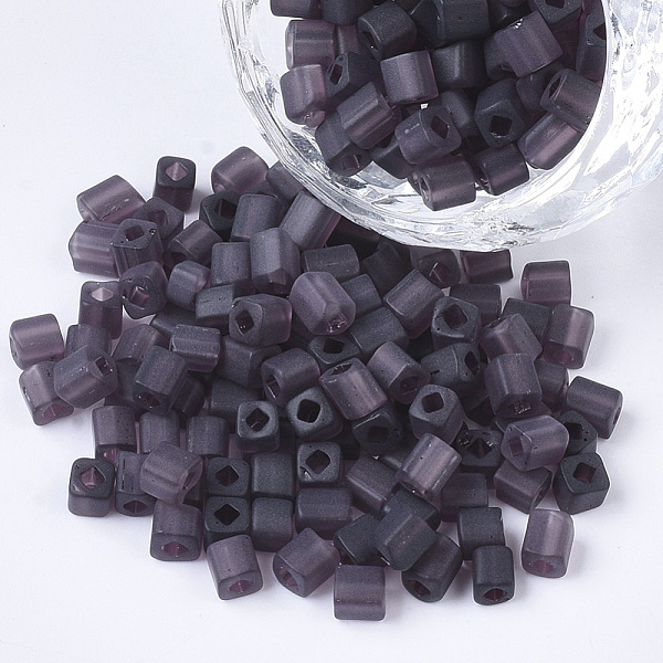 

PandaHall 6/0 Transparent Glass Seed Beads, Frosted Colours, Square Hole, Cube, Purple, 6/0, 3~5x3~4x3~4mm, Hole: 1.2~1.4mm, about...