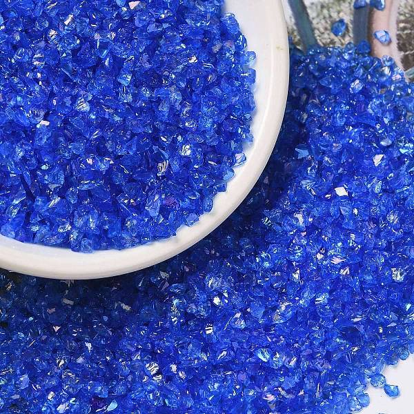 

PandaHall Transparent Electroplate Crushed Glass Craft, AB Color Plated, Irregular Glass Chips, for Nail Arts DIY Vase Filler, Blue...