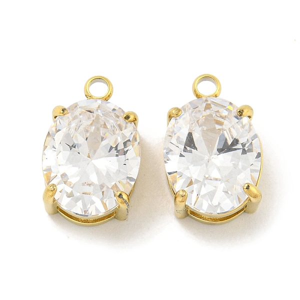

PandaHall Vacuum Plating 304 Stainless Steel Pendants Cubic Zirconia Pendants, Oval Charms, Clear, Real 18K Gold Plated, 12.5x8x5mm, Hole...