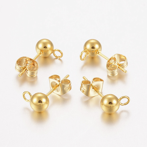 

PandaHall 304 Stainless Steel Stud Earring Findings, with Loop, Ear Nuts/Earring Backs, Round, Real 24K Gold Plated, 8x5mm, Hole: 2mm, Pin...
