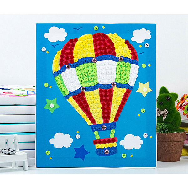 PandaHall Creative DIY Hot Air Balloon Pattern Resin Button Art, with Canvas Painting Paper and Wood Frame, Educational Craft Painting...