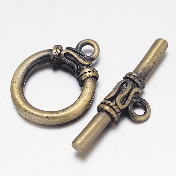 

PandaHall Brass Ring Toggle Clasps, Nickel Free, Antique Bronze, Ring: 21x16x4mm, Bar: 9x30x4mm, Hole: 2mm Brass Ring