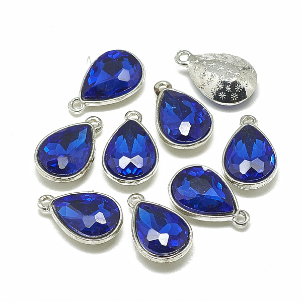 

PandaHall Alloy Glass Pendants, Faceted, teardrop, Platinum, Royal Blue, 19x12x6mm, Hole: 1.5mm Alloy+Glass Teardrop Blue