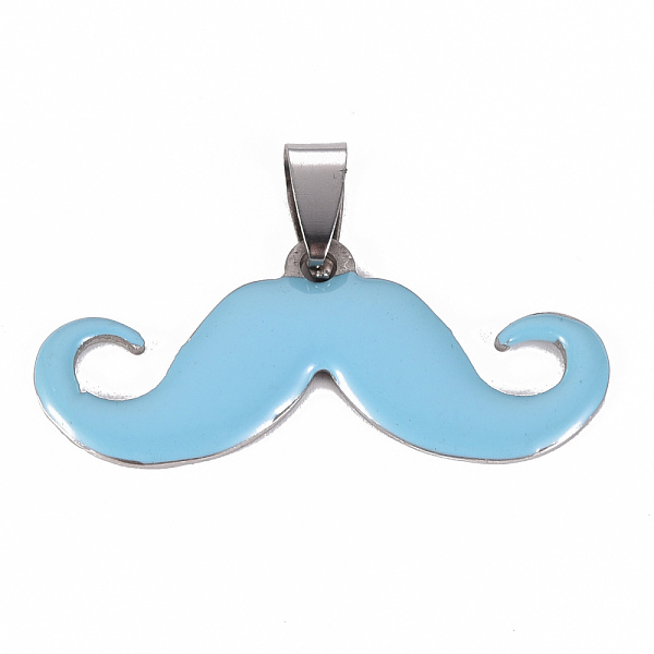 

PandaHall 201 Stainless Steel Enamel Pendants, Museache, Sky Blue, 16.5~17.5x39.5~40.5x2mm, Hole: 8x4mm Stainless Steel+Enamel Mustache
