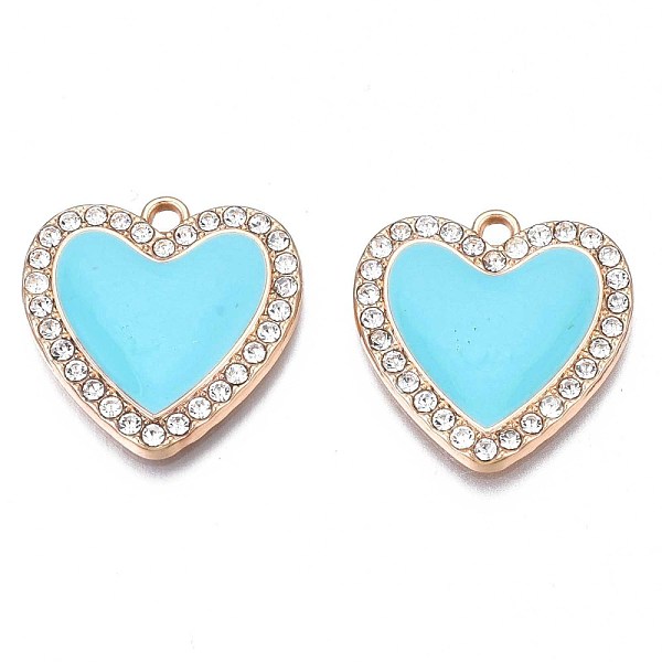 

PandaHall Rack Plating Alloy Enamel Pendants, with Crystal Rhinestone, Cadmium Free & Nickel Free & Lead Free, Light Gold, Heart, Cyan...