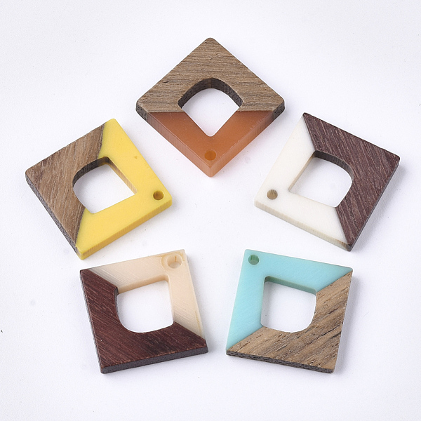 

PandaHall Resin & Walnut Wood Pendants, Rhombus, Mixed Color, 27x27x4mm, Hole: 2mm Resin+Wood Rhombus Multicolor