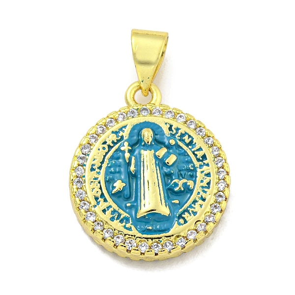 

PandaHall Rack Plating Brass Micro Pave Cubic Zirconia Pendants, with Enamel Cadmium Free & Lead Free, Real 18K Gold Plated, Flat Round..., Clear