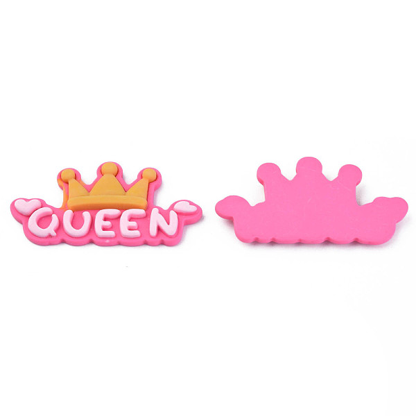 

PandaHall Opaque Resin Cabochons, Crown with Word Queen, Hot Pink, 27x53x5mm Resin Word