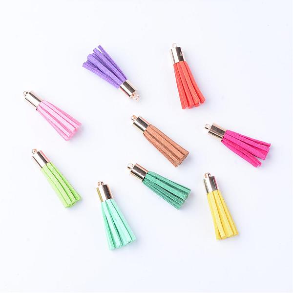 

PandaHall Faux Suede Tassel Pendant Decorations, with Brass Cord Ends, Golden, Mixed Color, 33~34x7mm, Hole: 2mm Faux Suede Multicolor