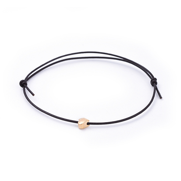 

PandaHall Adjustable Cowhide Leather Cord Bracelets, with Brass Beads, Heart, Black, Real 18K Gold Plated, 1-7/8 inch(4.8cm) Brass Black