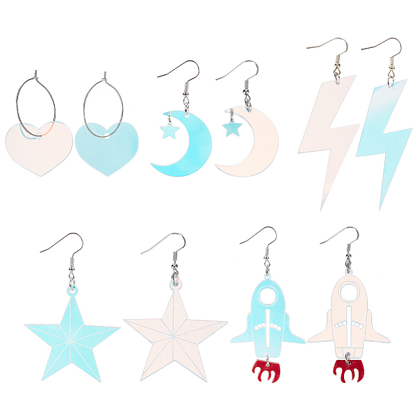 

PandaHall ANATTASOUL 5 Pairs 5 Styles Rainbow Color Acrylic Dangle Earrings with Iron Pins, Moon & Star & Rocket & Heart & Lightning...