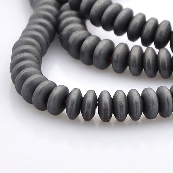 

PandaHall Matte Style Electroplate Non-magnetic Synthetic Hematite Rondelle Beads Strands, Platinum Plated, 4x2mm, Hole: 1mm, about...