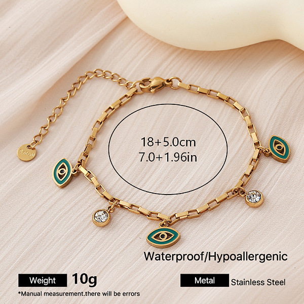 Bracciale con ciondoli da donna in acciaio inossidabile 304 e smalto verde
