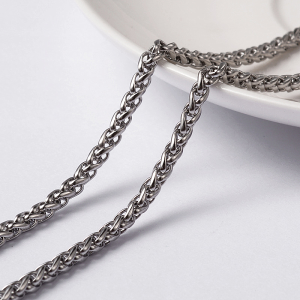 

PandaHall 304 Stainless Steel Wheat Chains, Foxtail Chain, Unwelded, with Spool, Stainless Steel Color, 5x3x1mm, about 32.8 Feet(10m)/roll...