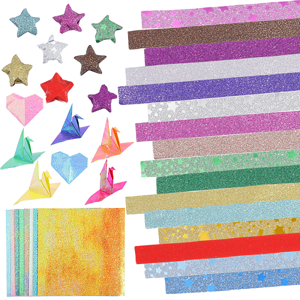 

PandaHall Globleland 3 Bags 3 Style Glitter Star Origami Papers, Folding Strips, Mixed Color, 97~247x10~97x0.1mm, 1 bag/style Paper..., Multicolor