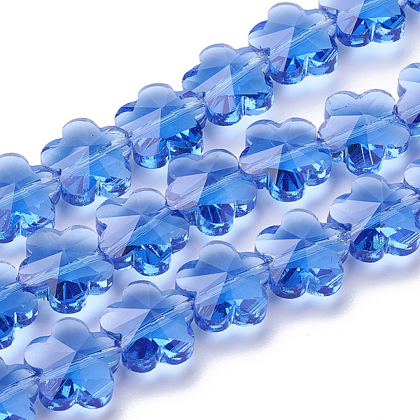 

PandaHall Transparent Glass Beads, Faceted, Plum Blossom, Royal Blue, 10x10x7mm, Hole: 1mm Glass Flower