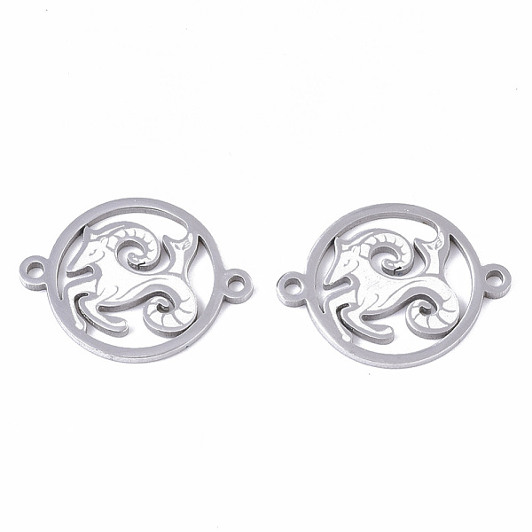 PandaHall 201 Stainless Steel Links connectors, Constellations, Flat Round, Stainless Steel Color, Capricorn, 21x16x1mm, Hole: 1.4mm 201...