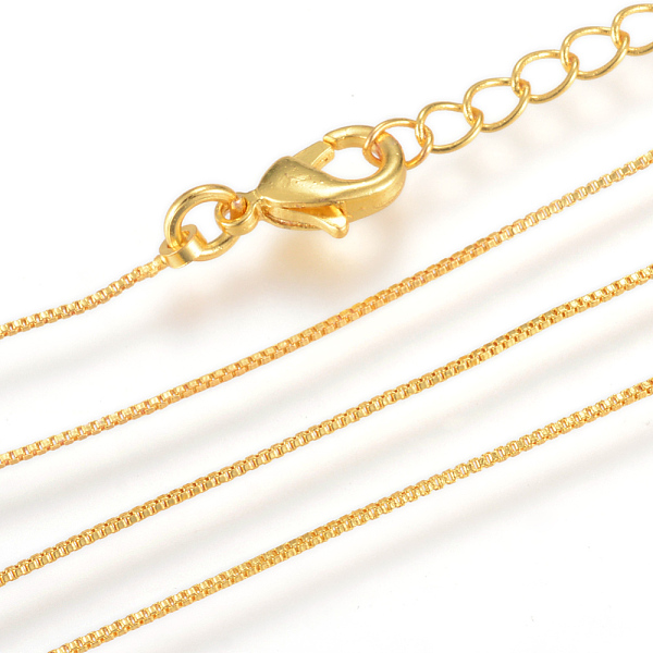 

PandaHall Real 18K Gold Plated Brass Box Chains Necklaces, with Lobster Clasps, 15.7 inch(40cm)x0.6mm Brass