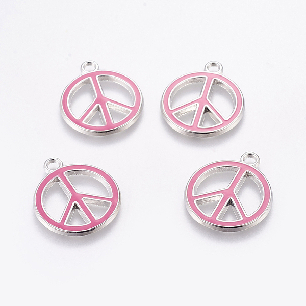

PandaHall Alloy Enamel Pendants, Lead Free and Cadmium Free, Peace Sign, Platinum Metal Color, Magenta, 29x24.5x2mm, Hole: 3mm Alloy+Enamel..., Pink