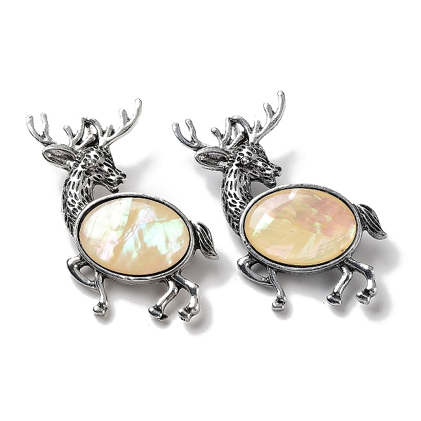 

PandaHall Tibetan Style Alloy Elk Brooches, with Natural White Shell, Antique Silver, 49.5x49x11mm Alloy Deer