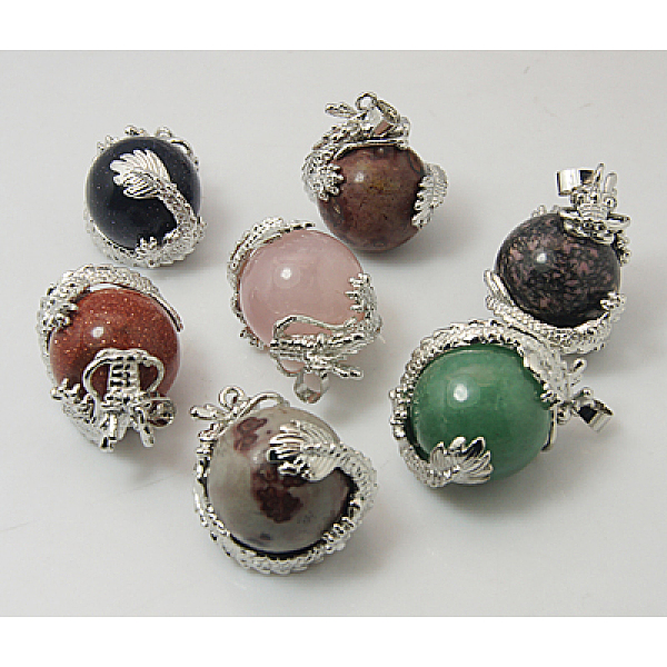 

PandaHall Natural & Synthetic Mixed Stone Pendants, with Brass Findings, Dragon with Round, Mixed Color, 33x22mm, Hole: 5mm Mixed Stone..., Multicolor
