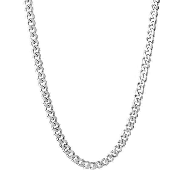 

PandaHall 201 Stainless Steel Curb Chain Necklaces for Men, Stainless Steel Color, 23.82 inch(60.5cm), Link: 6x5x1.5mm 201 Stainless Steel
