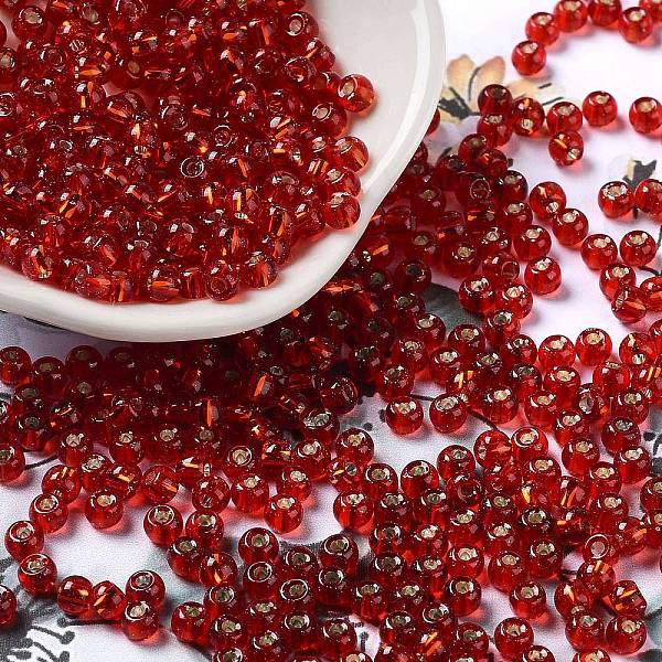 

PandaHall Glass Seed Beads, Silver Lined, Round Hole, Round, FireBrick, 4x3mm, Hole: 1.2mm, 6429pcs/pound Glass Red