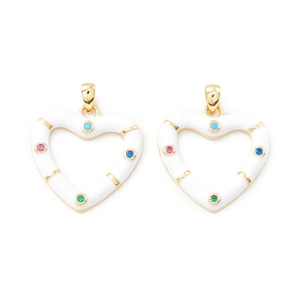

PandaHall Rack Plating Brass Micro Pave Colorful Cubic Zirconia Pendants, with Enamel, Cadmium Free & Nickel Free & Lead Free, Real 18K Gold..., White