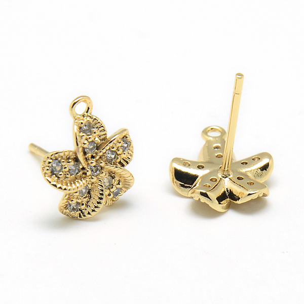 

PandaHall Brass Micro Pave Cubic Zirconia Stud Earring Findings, with Loop, Flower, Light Gold, 12x10.5mm, Hole: 1mm, Pin: 0.8mm Brass+Cubic...