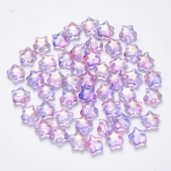 

PandaHall Spray Painted Glass Beads, with Glitter Powder, Star, Lilac, 8x8.5x4mm, Hole: 1mm Glass Star Purple