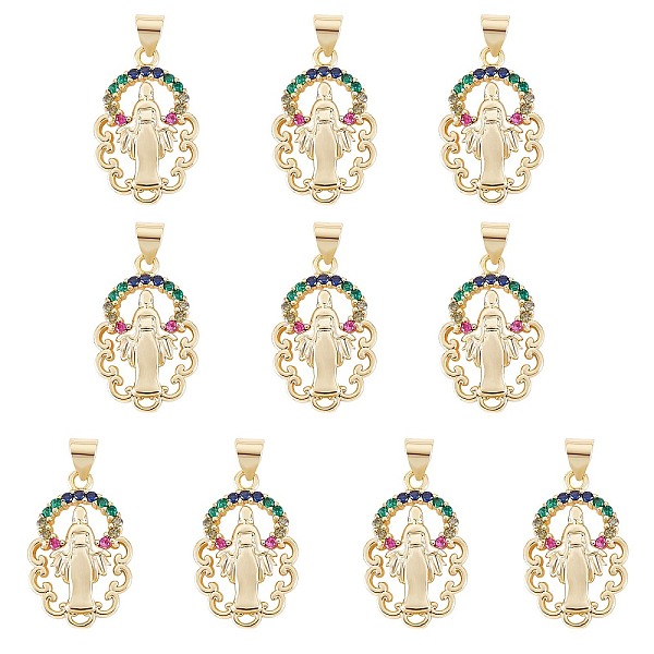 

PandaHall 10Pcs Rack Plating Brass Micro Pave Cubic Zirconia Pendants, Real 18K Gold Plated, Long-Lasting Plated, Flower with Virgin Mary...