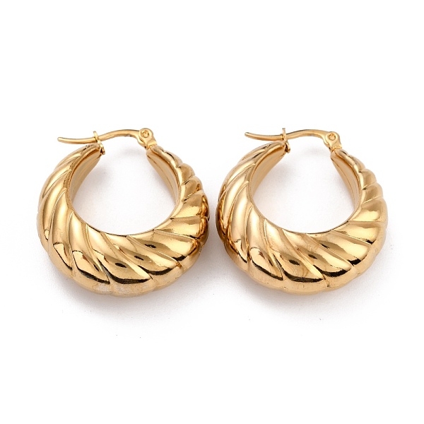 

PandaHall Ion Plating(IP) 304 Stainless Steel Hoop Earrings, Hypoallergenic Earrings, Textured, Double Horn/Crescent Moon, Real 24K Gold...