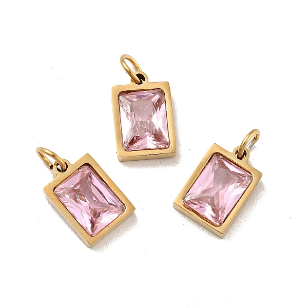 

PandaHall Vacuum Plating 304 Stainless Steel Pendants, with Cubic Zirconia and Jump Rings, Single Stone Charms, Rectangle, Golden, Pearl...