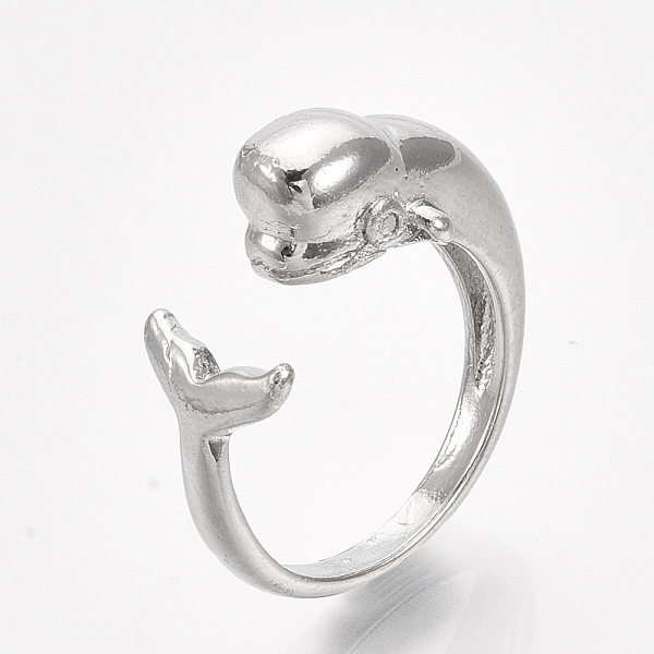 

PandaHall Alloy Cuff Finger Rings, Whale, Platinum, Size 7, 17mm Alloy