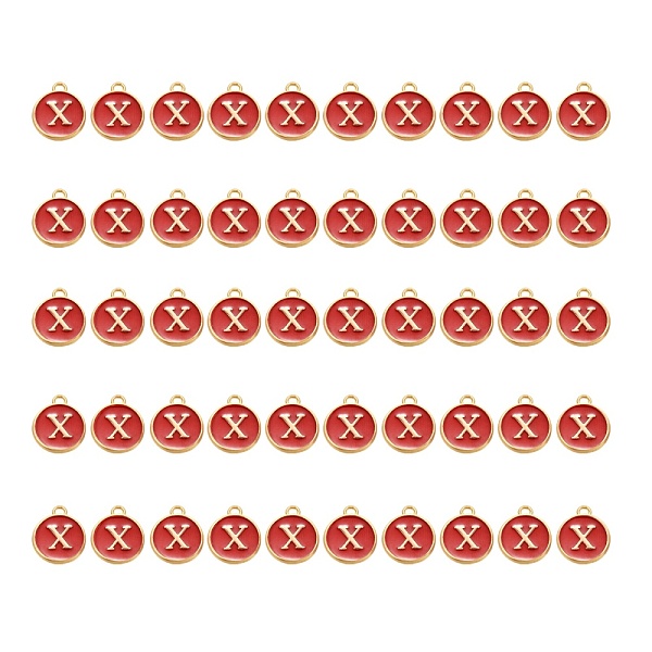 

PandaHall Golden Plated Alloy Charms, with Enamel, Enamelled Sequins, Flat Round, Red, Letter.X, 14x12x2mm, Hole: 1.5mm, 50pcs/Box...