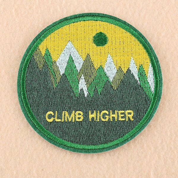 PandaHall Computerized Embroidery Cloth Iron on/Sew on Patches, Costume Accessories, Appliques, Flat Round with Mountain, Green, 79mm Cloth...