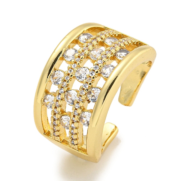 

PandaHall Rack Plating Three Row Brass Micro Pave Cubic Zirconia Open Cuff Ring, Wide Band Ring for Women, Long-Lasting Plated, Cadmium Free...