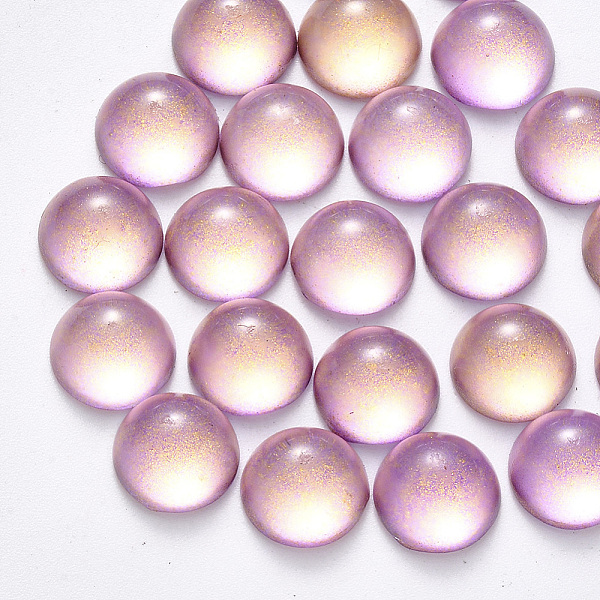 

PandaHall Transparent Spray Painted Glass Cabochons, with Glitter Powder, Half Round/Dome, Plum, 20x10mm. Glass Half Round Purple