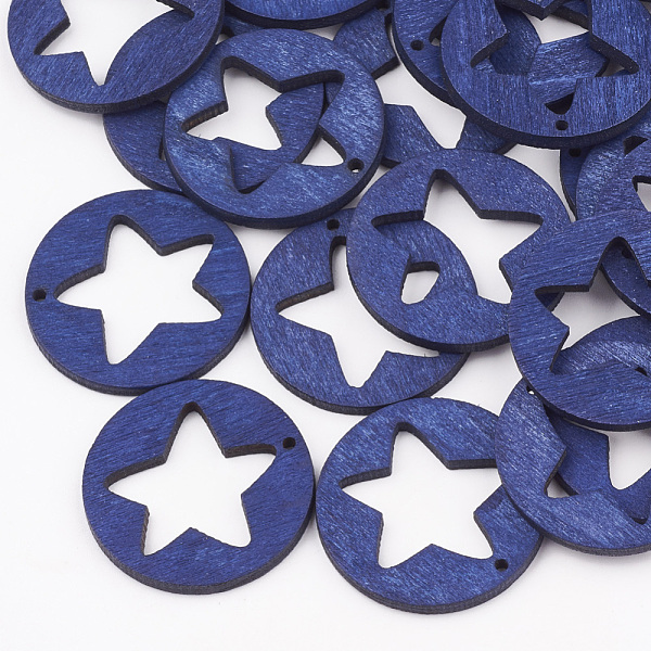 

PandaHall Pear Wood Pentacle Pendants, Dyed, Flat Round with Star, Dark Blue, 30x3mm, Hole: 2mm Wood Flat Round Blue