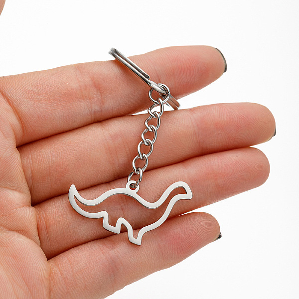

PandaHall 201 Stainless Steel Hollow Dinosaur Pendant Keychain, for Car Backpack Pendant Gift, Stainless Steel Color, 1.7x3.3cm Stainless...