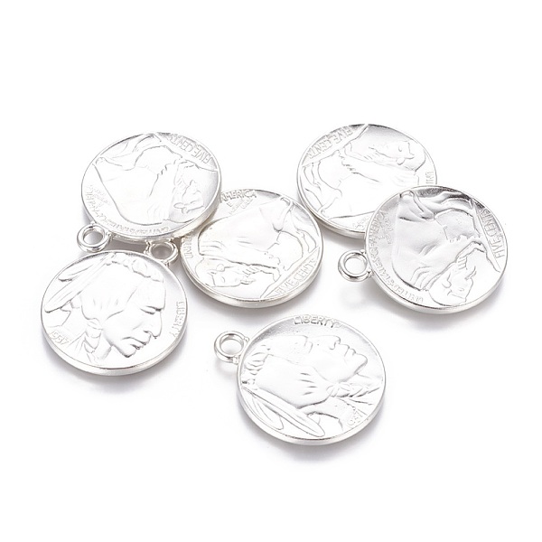 

PandaHall Tibetan Style Alloy Coin Pendants, Flat Round with Indian Head and Buffalo, Cadmium Free & Nickel Free & Lead Free, Platinum...