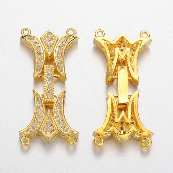 

PandaHall Brass Micro Pave Cubic Zirconia Fold Over Clasps, Lead Free & Nickel Free, Golden, 33x15.5x5mm, Hole: 1mm Brass+Cubic Zirconia