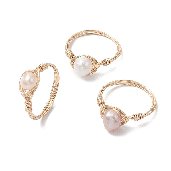 

PandaHall Nuggets Natural Cultured Freshwater Pearl Finger Rings, Copper Wire Wrapped Ring for Women, Seashell Color, 7~8.5mm, Inner...