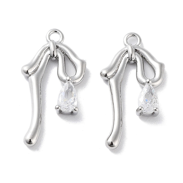 

PandaHall Glass Pendants, with Brass Findings, Bowknot Charm, Real Platinum Plated, 20.5x10x3mm, Hole: 1.4mm Brass+Glass Bowknot Clear