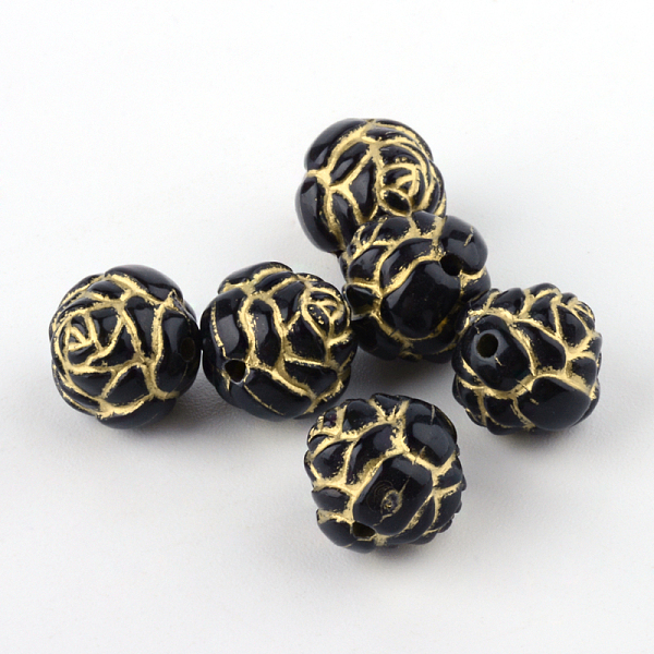 

PandaHall Flower Plating Acrylic Beads, Golden Metal Enlaced, Black, 10x10mm, Hole: 1mm Acrylic Flower Black
