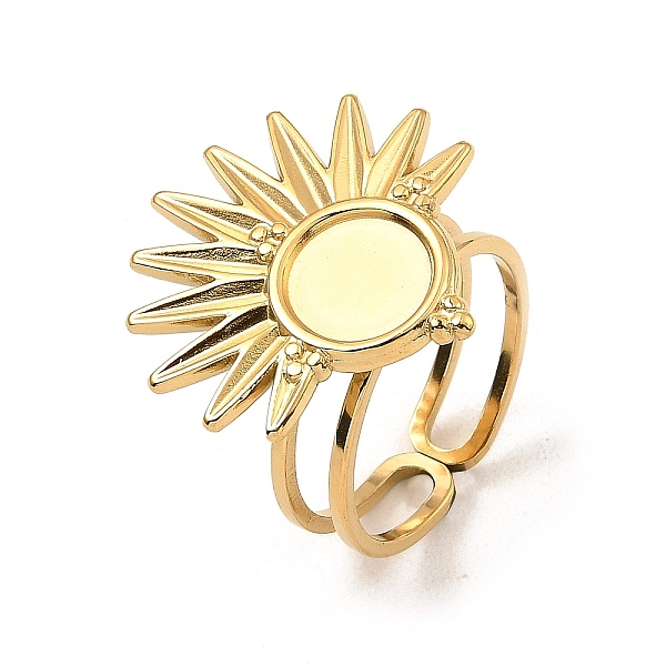 

PandaHall 304 Stainless Steel Open Cuff Pad Ring Settings, Sun, Real 18K Gold Plated, US Size 6 1/2(16.9mm), 5mm, Tray: 8mm 304 Stainless...